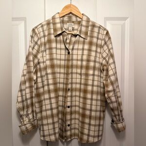 L.L. Bean Women’s Checkered Shirt Jacket - Tan and White